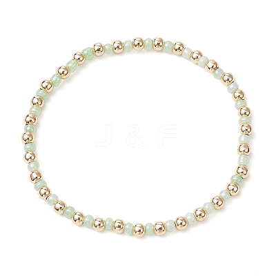 Bohemian Style Glass Seed Beaded and Brass Beaded Stretch Bracelets for Women BJEW-JB11801-1