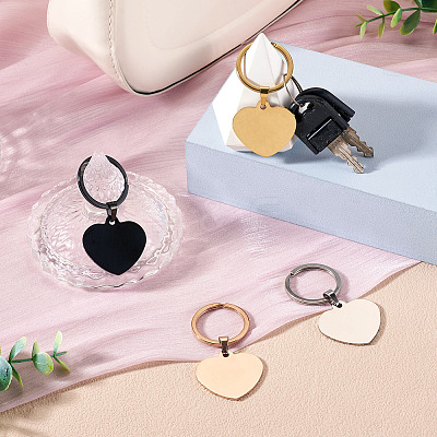 4Pcs 4 Styles Stainless Steel Keychains KEYC-TA0004-81G-1
