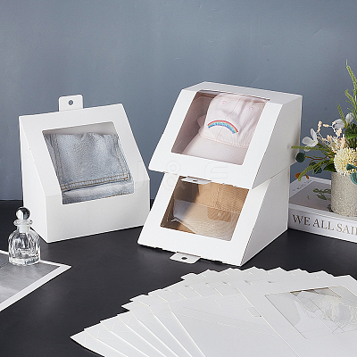 Foldable Cardboard Gift Cap Storage Boxes with Clear PVC Window LS-CON-WH0099-67A-1