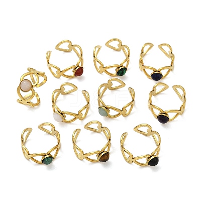 316 Stainless Steel with Natural Mixed Gemstone Cuff Rings RJEW-Z098-01G-01-1