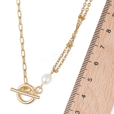 304 Stainless Steel Chain with Natural Pearl Necklaces with OT Clasps NJEW-JN05989-1
