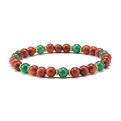 Natural Wood Round Beads Bracelets Set BJEW-JB07275-1