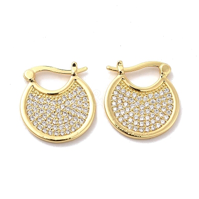 Clear Cubic Zirconia Flat Round Hoop Earrings EJEW-A095-02G-1