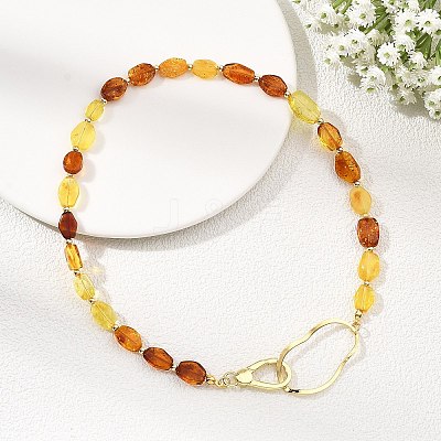 Natural Amber Nuggets Beaded Necklaces with Brass Clasps NJEW-JN06309-1