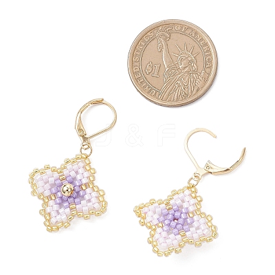 Handmade Glass Seed Beads Flower Leverback Earrings EJEW-MZ00578-02-1