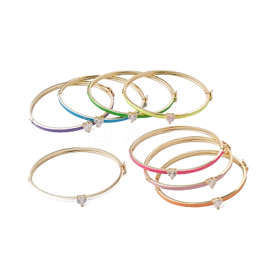 Clear Cubic Zirconia Heart Bangle with Enamel BJEW-F430-01-G-1