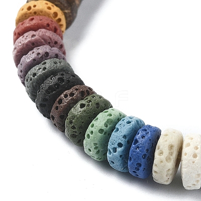 Dyed Natural Lava Rock & Coconut Rondelle Beaded Stretch Bracelet BJEW-JB09678-1