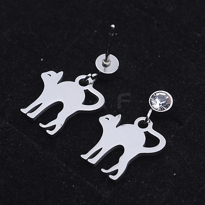201 Stainless Steel Kitten Dangle Stud Earrings LS-EJEW-T008-JN744-1