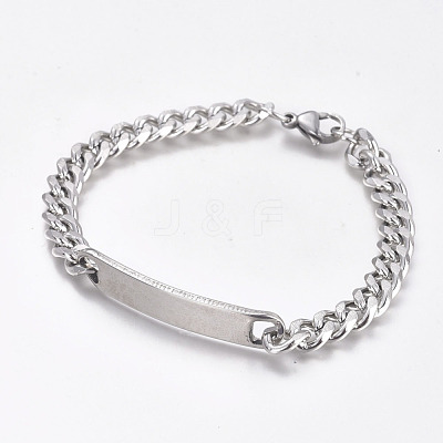 Tarnish Resistant 304 Stainless Steel Curb Chain ID Bracelets BJEW-G631-04P-1