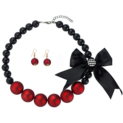 Fashionable Bohemian Style Resin Round Beaded Dangle Earrings & Necklaces Sets FS-WG6B49E-01-1
