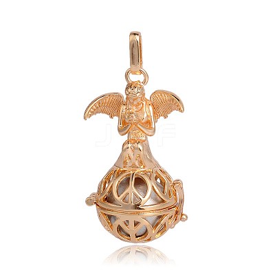 Golden Plated Brass Hollow Round Cage Pendants KK-J251-07G-1