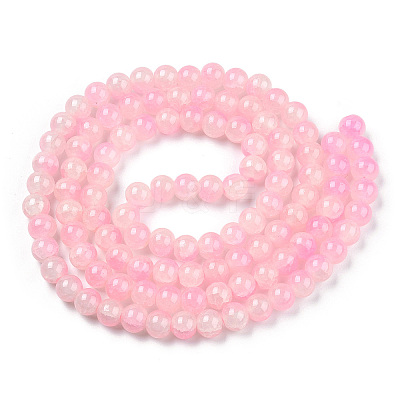 Crackle Baking Paint Imitation Jade Glass Beads Strands DGLA-T003-6mm-01-1