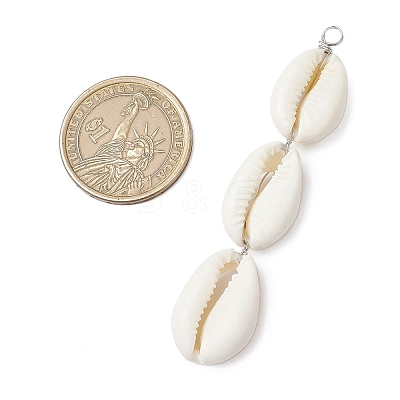 3 Natural Cowrie Shell Beaded Big Pendants PALLOY-JF03807-1