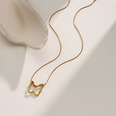 Hollow 304 Stainless Steel Butterfly Pendant Round Snake Chain Necklaces for Women WG3C067-01-1