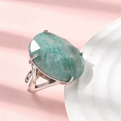 Natural Amazonite Finger Rings RJEW-C154-01K-1