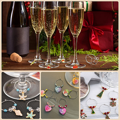 200Pcs 2 Colors Brass Wine Glass Charm Rings KK-SP0001-32A-1