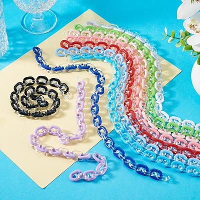 10Pcs 10 Colors Acrylic Oval Link Chain HJEW-TAC0177-1