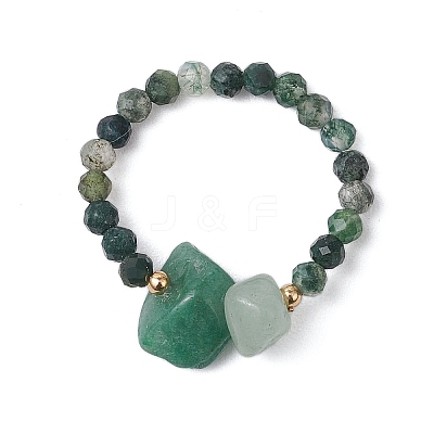 Natural Moss Agate Beaded Rings RJEW-TA00191-02-1