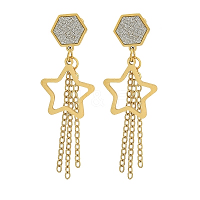 Ion Plating(IP) 304 Stainless Steel Star Dangle Stud Earrings EJEW-G400-42G-04-1