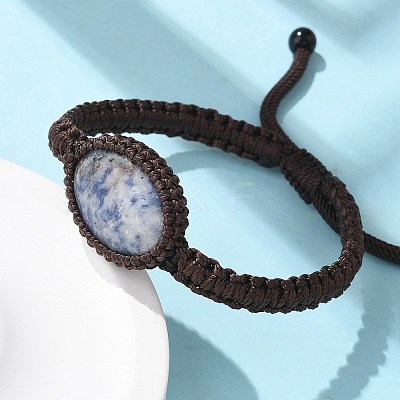 Adjustable Oval Natural Gemstone Braided Bead Bracelets BJEW-H626-02-1