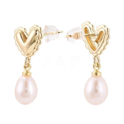 Brass Natural Pearl Dangle Stud Earrings PEAR-N017-07J-1
