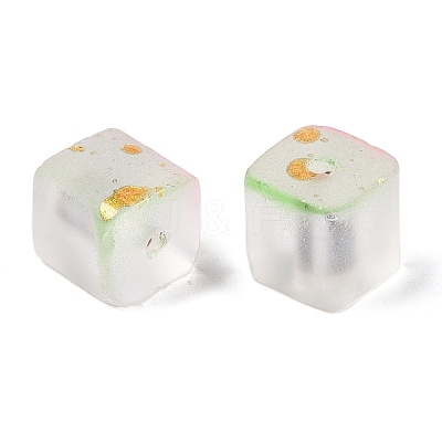 Frosted Glass Beads with Golden Glitter Powder DGLA-NH001-8mm-01E-1