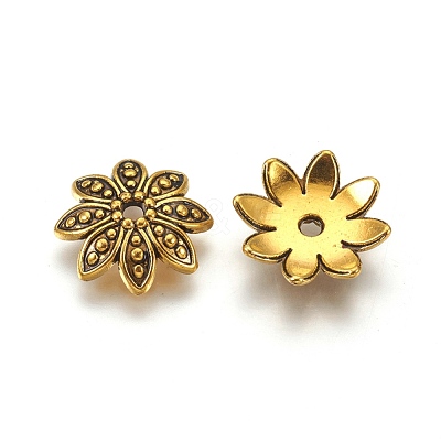 8-Petal Tibetan Style Alloy Flower Bead Caps X-TIBEB-2347-AG-LF-1