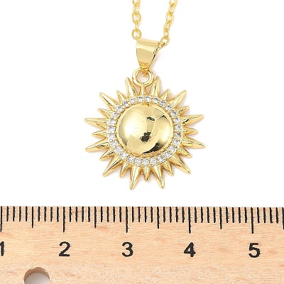 Brass Micro Pave Clear Cubic Zirconia Sun Pendant Necklaces for Women NJEW-S449-05B-G-1