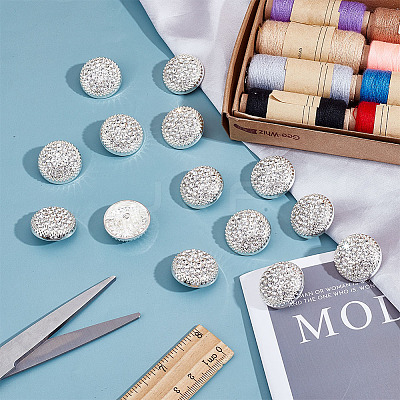 14Pcs 1-Hole Alloy Glass Shank Buttons BUTT-MA0001-16C-S-1