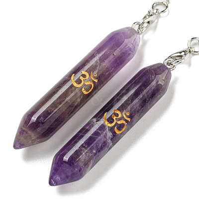 Bullet Natural Amethyst Pointed Dowsing Pendulums AJEW-B106-01AS-06-1