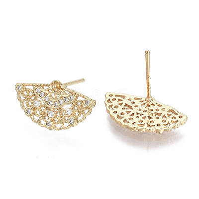 Brass Micro Pave Clear Cubic Zirconia Stud Earring Findings KK-N232-08-NF-1