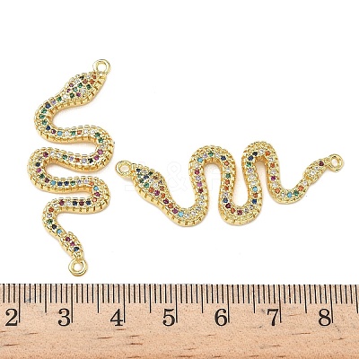 Brass Micro Pave Colorful Cubic Zirconia Snake Connector Charms KK-L243-18G-1