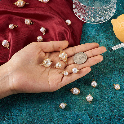 24Pcs 6 Style ABS Plastic Imitation Pearl Wire Wrapped Pendants KK-SW0001-07-1