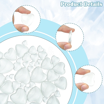 48Pcs 6 Styles Transparent Heart Glass Cabochons GGLA-FS0001-07-1