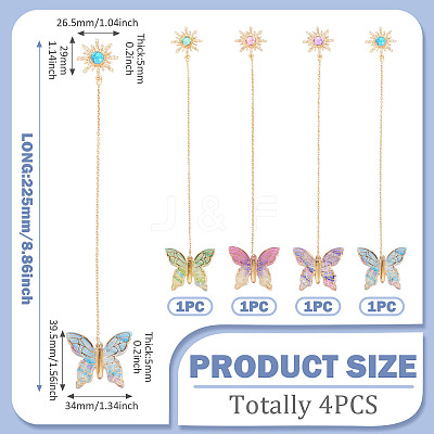 4Pcs Butterfly Sun Acrylic & Alloy Resin Charm Bookmark AJEW-TA00044-1