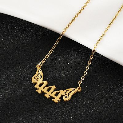 201 Stainless Steel Number 444 with Butterfly Wings Pendant Necklaces LS-NJEW-P332-01B-G-1
