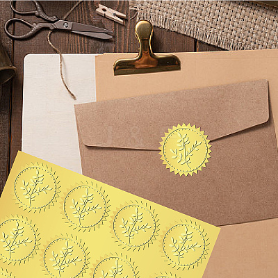 12 Sheets Self Adhesive Gold Foil Embossed Stickers DIY-WH0451-018-1