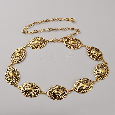 Tibetan Style Zinc Alloy Embossed Oval Link Waist Belly Chains AJEW-WH0063-570AG-1
