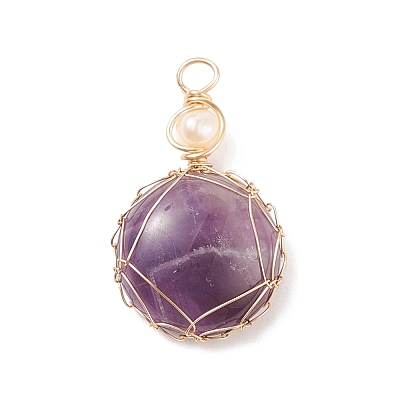 Natural Amethyst Pendants PALLOY-JF01556-01-1