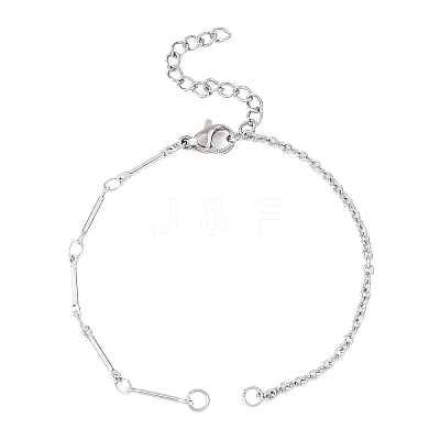 Brass Bar Link Chain & 304 Stainless Steel Cable Chain Bracelet Making AJEW-JB01421-02-1