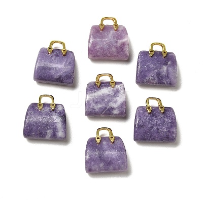 Natural Lepidolite Brass Pendants KK-E274-01G-22-1