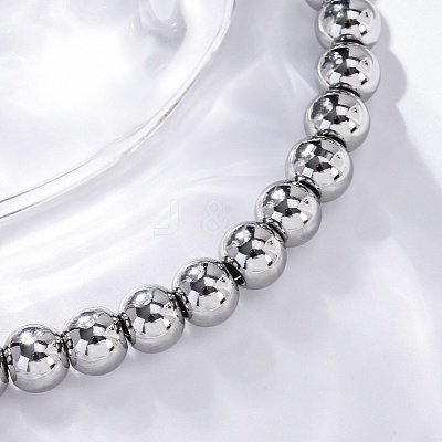 Non-Tarnish 202 Stainless Steel Round Beaded Bracelets for Men Women BJEW-D034-01P-1