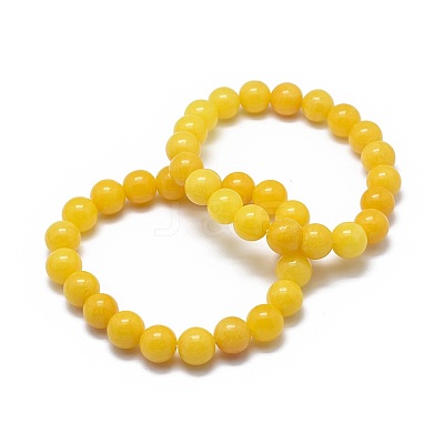Natural Yellow Jade Bead Stretch Bracelets BJEW-K212-A-038-1