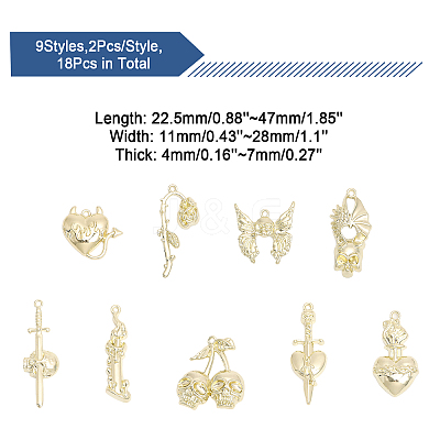 18Pcs 9 Style Rack Plating Alloy Pendants FIND-CA0007-41-1