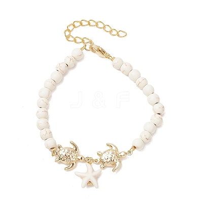 304 Stainless Steel & Synthetic Turquoise Charm Bracelets BJEW-JB14065-02-1