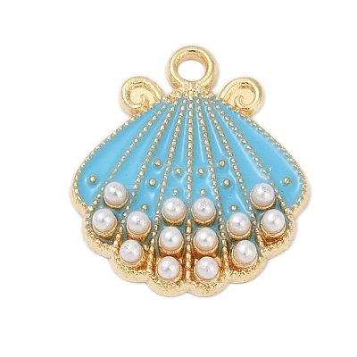 Alloy Enamel Pendants with Plastic Imitation Pearl FIND-Z070-04G-06-1