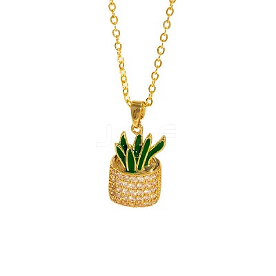 Cinco de Mayo Brass Pave Cubic Zirconia Enamel Green Cactus Pendant Necklaces for Women WG6DDE4-04-1