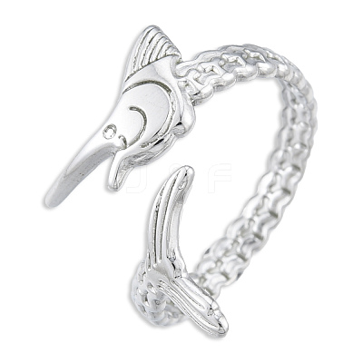 Non-Tarnish 201 Stainless Steel Fishbone Wrap Open Cuff Ring for Women RJEW-N038-101P-1