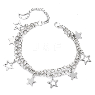 Star & Moon 304 Stainless Steel Charm Bracelets BJEW-JB10366-1