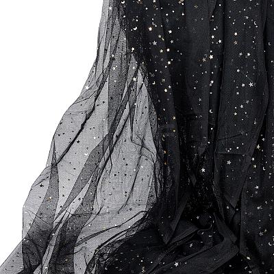 5 Yards Star Moon Polyester Mesh Fabric DIY-WH0899-684A-1